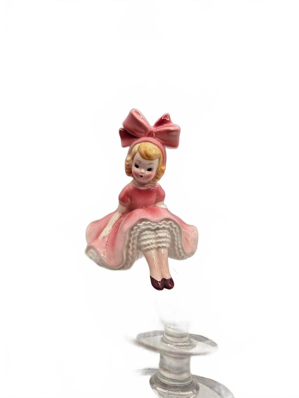 Vintage Mid Century Lefton Pink Big Bow Girl Figurine H4038